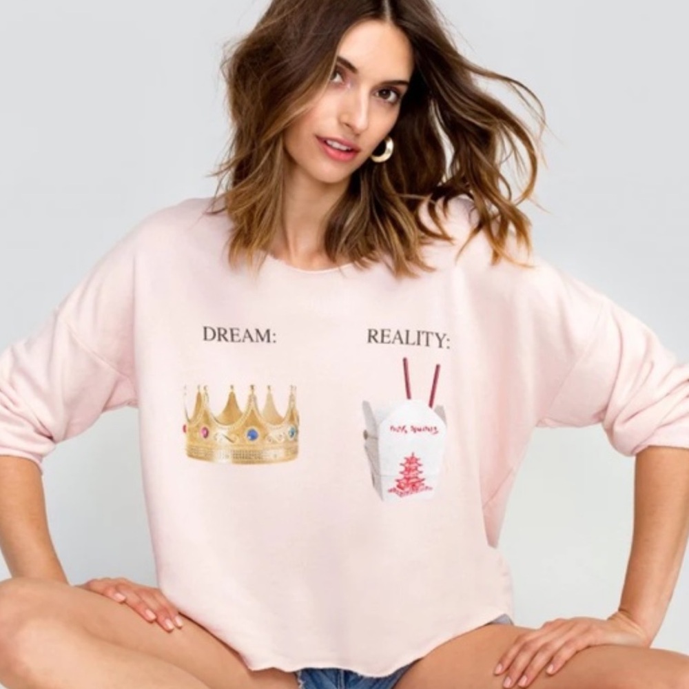 Wildfox Blush Graphic sweatshirt with Crown and Takeout Design M